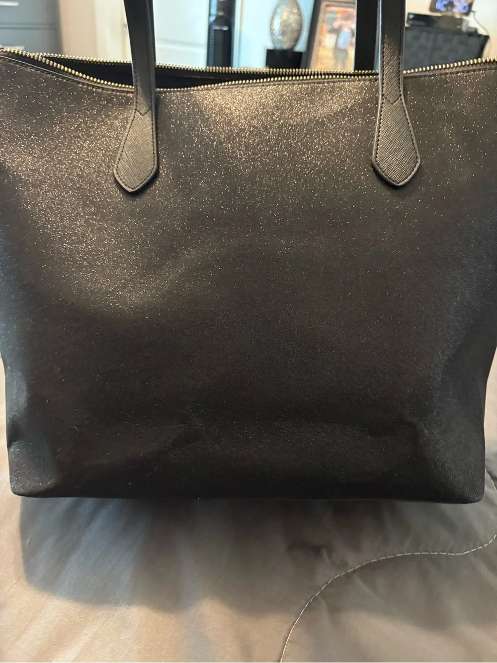 Bag-Kate Spade Black Glitter Tote - pack back Sparkle